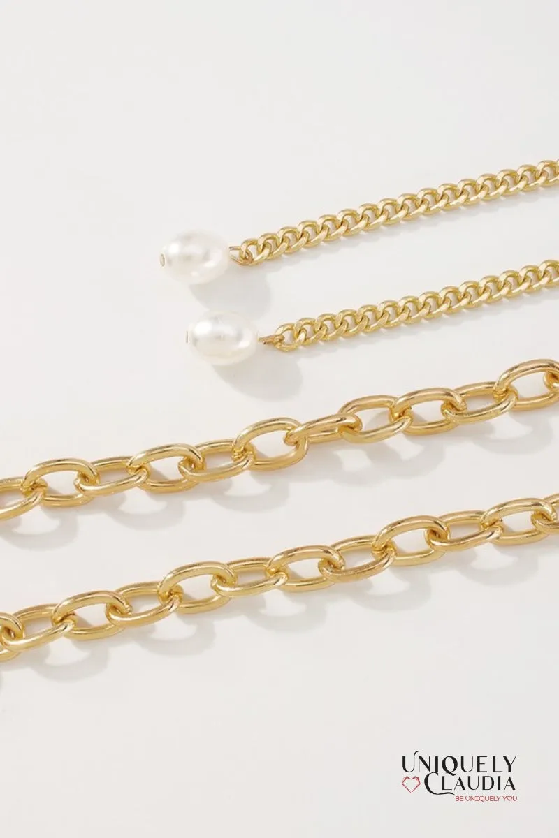 Pearls Drops Adjustable Goldtone Belt