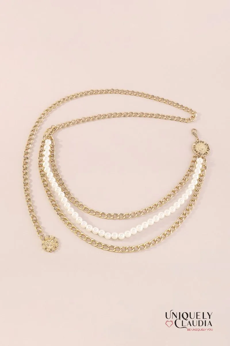 Pearls Drops Adjustable Goldtone Belt