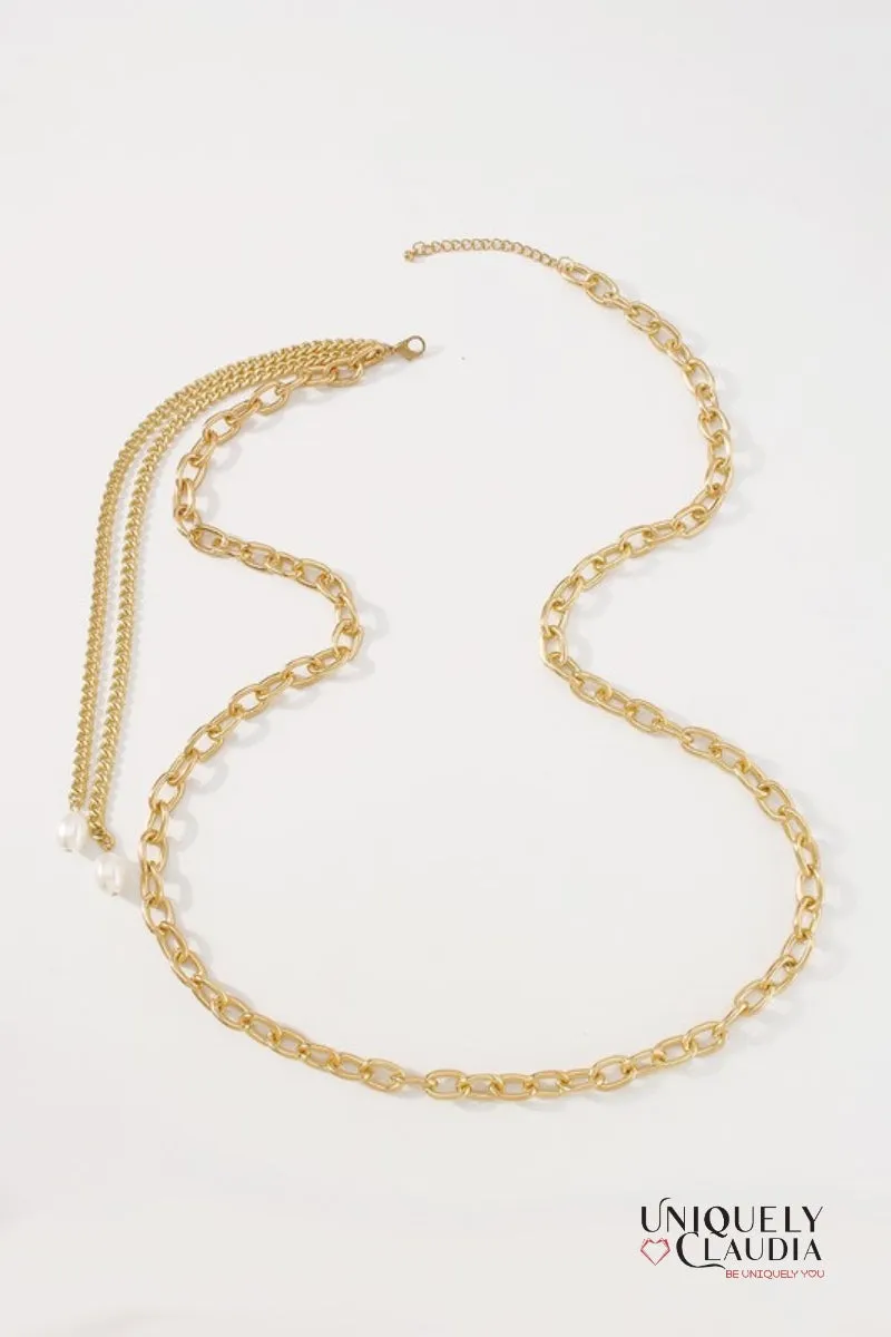 Pearls Drops Adjustable Goldtone Belt