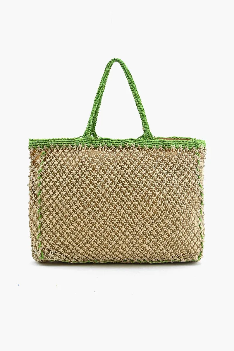 Poolside' Jutemacrame Totein Beige& Green