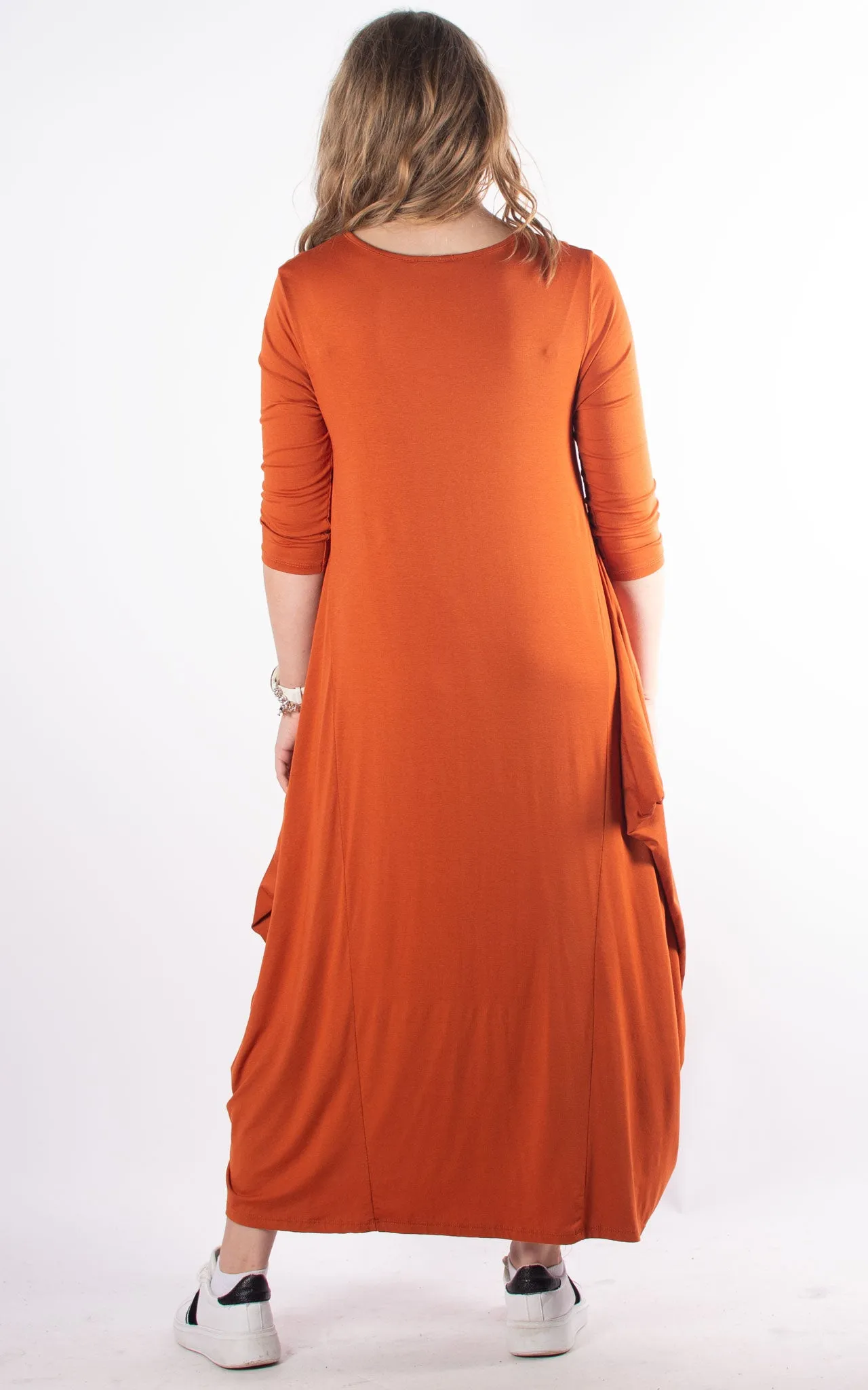 Rose Cocoon Dress | Burnt Orange