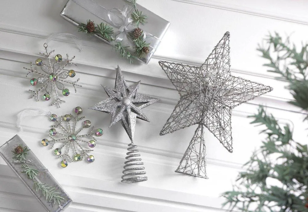 Silver Glitter Star Tree Topper