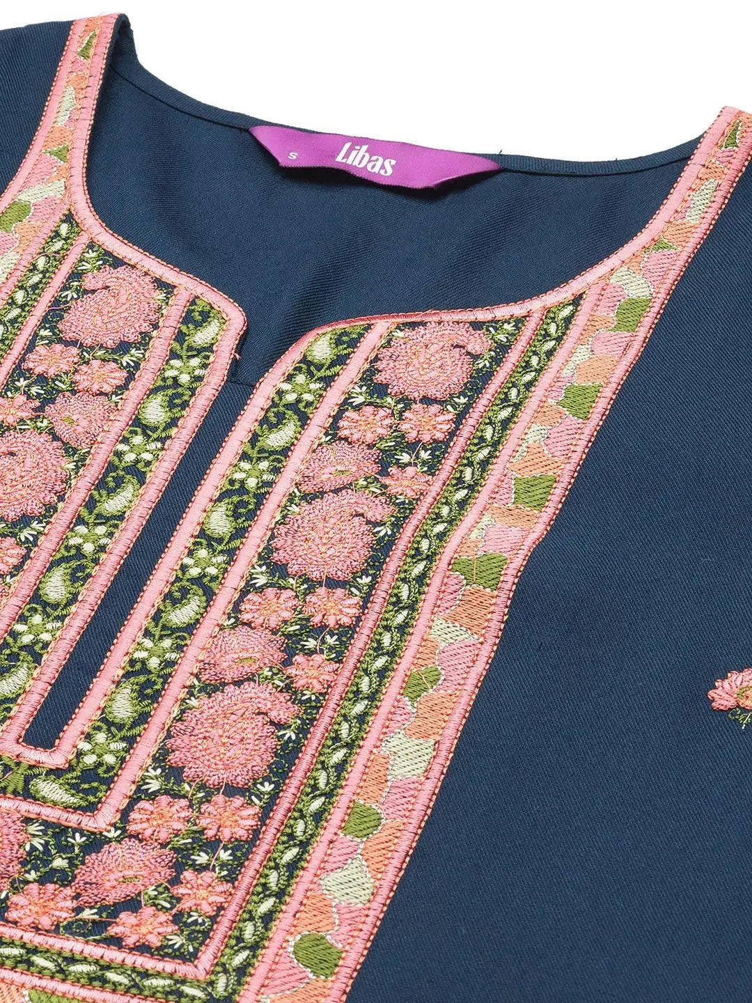 Teal Yoke Design Wool Straight Kurta