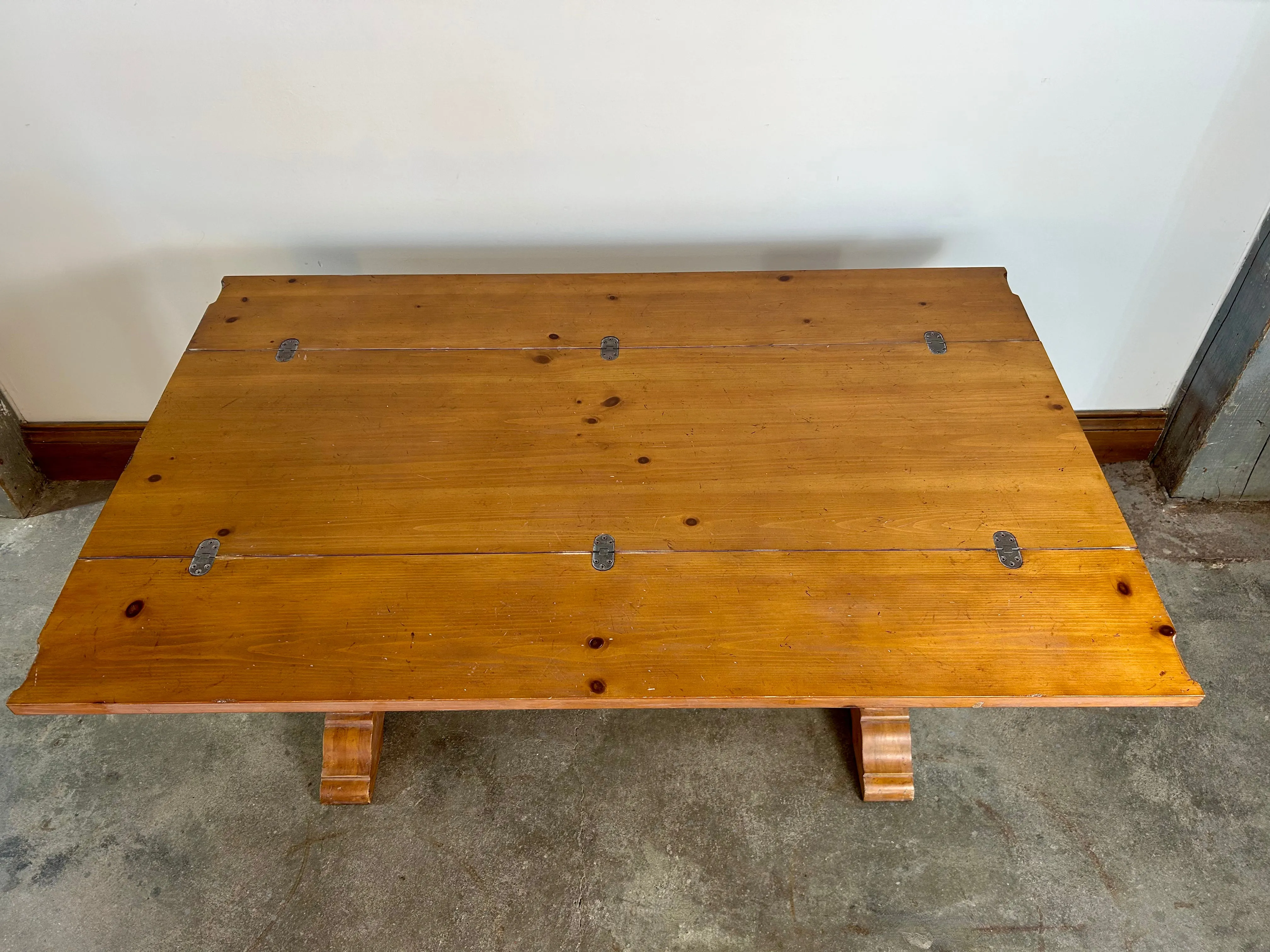 Thomasville Pine Console Table with Folding Top, Trestle Base