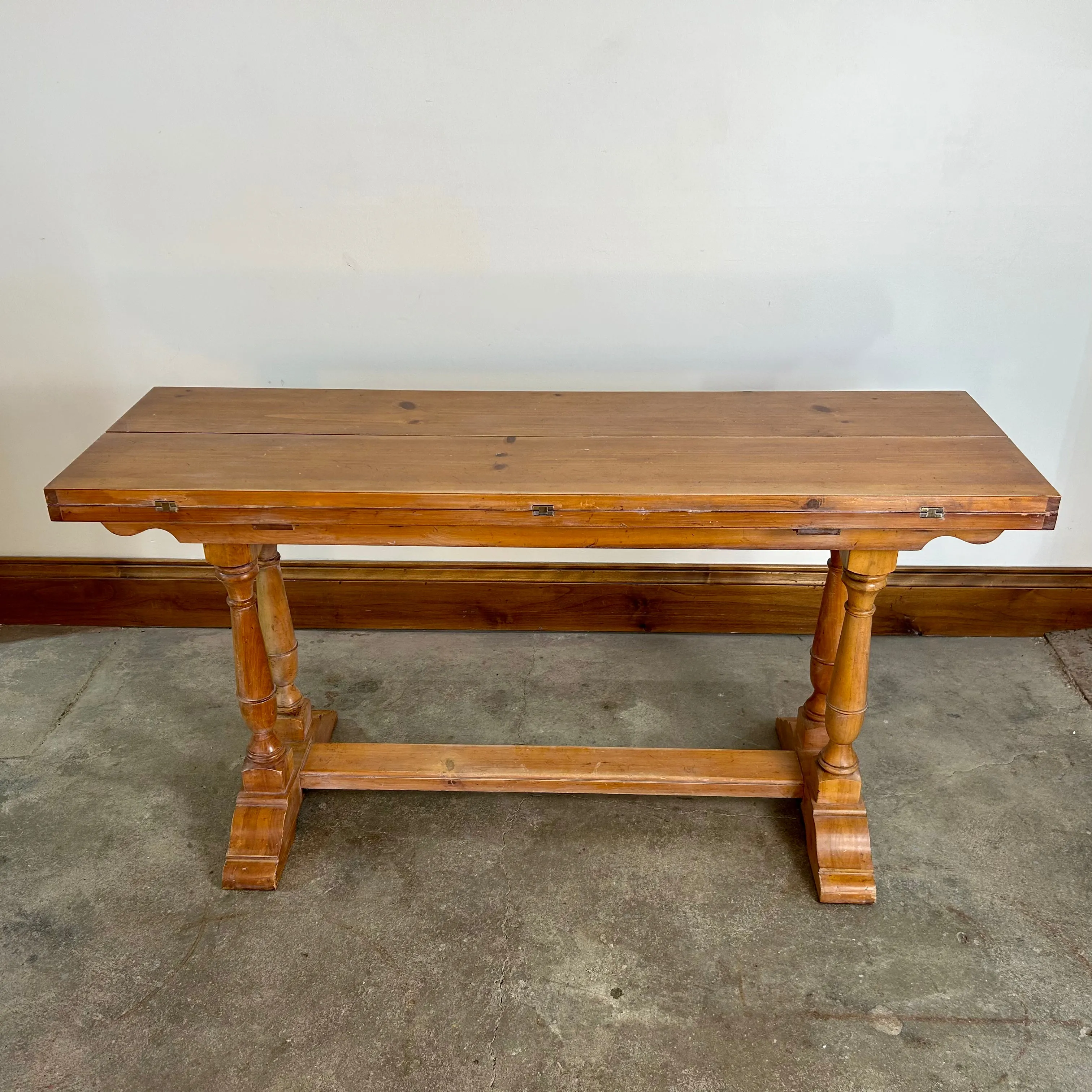 Thomasville Pine Console Table with Folding Top, Trestle Base
