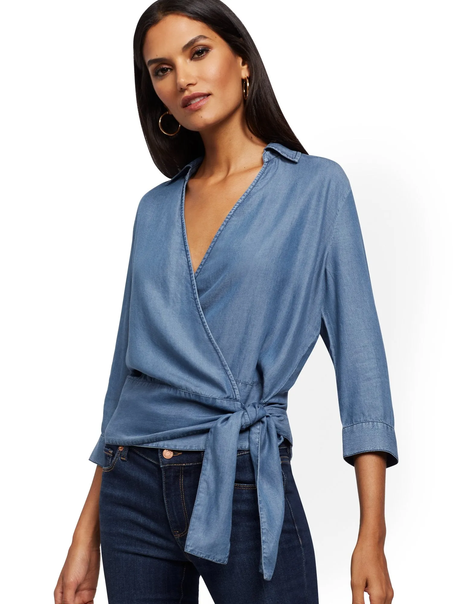 Ultra-Soft Chambray Wrap Shirt - Light Indigo