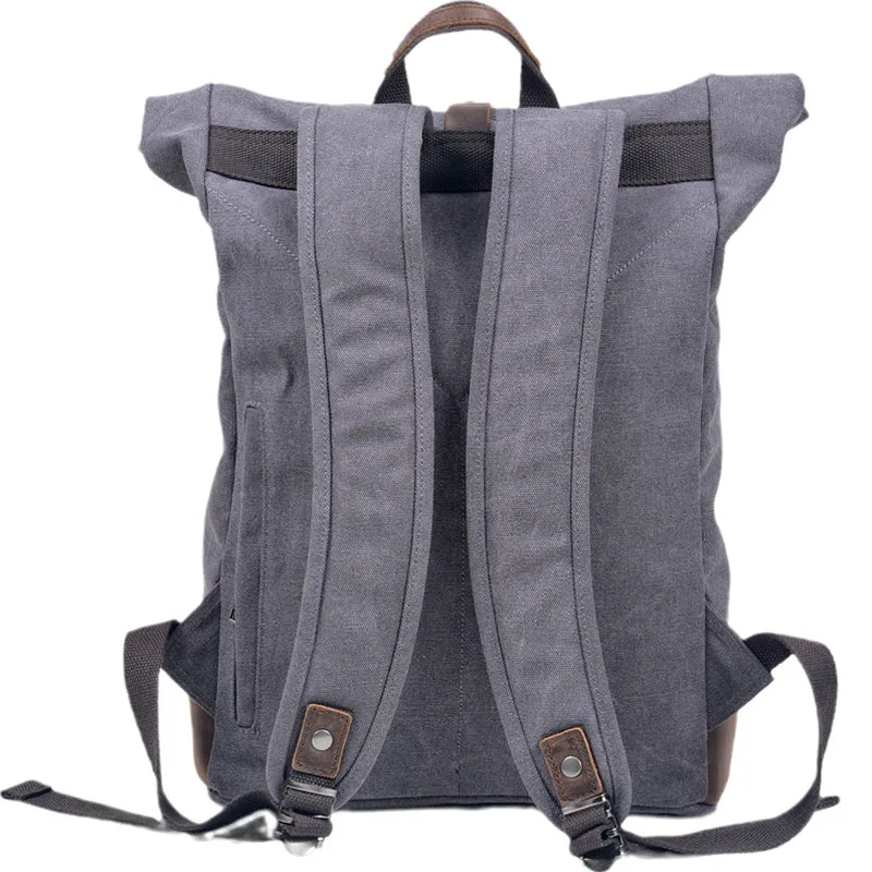 Vintage Waterproof Canvas Backpack Rucksack Roll Top Bag