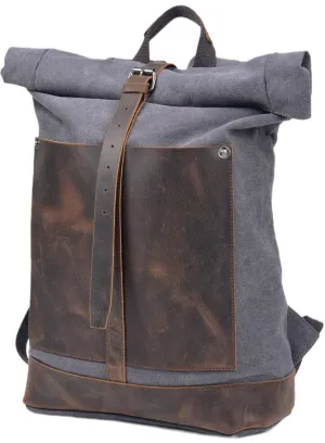 Vintage Waterproof Canvas Backpack Rucksack Roll Top Bag