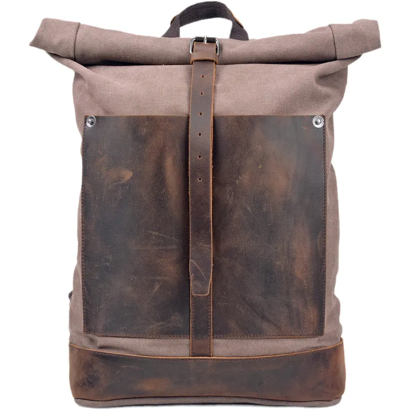 Vintage Waterproof Canvas Backpack Rucksack Roll Top Bag