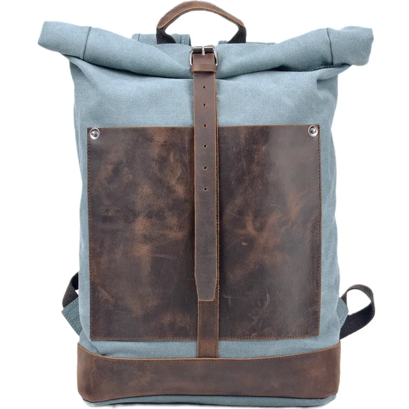 Vintage Waterproof Canvas Backpack Rucksack Roll Top Bag