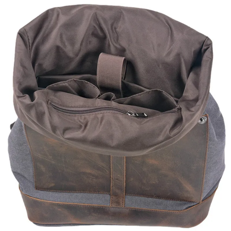 Vintage Waterproof Canvas Backpack Rucksack Roll Top Bag