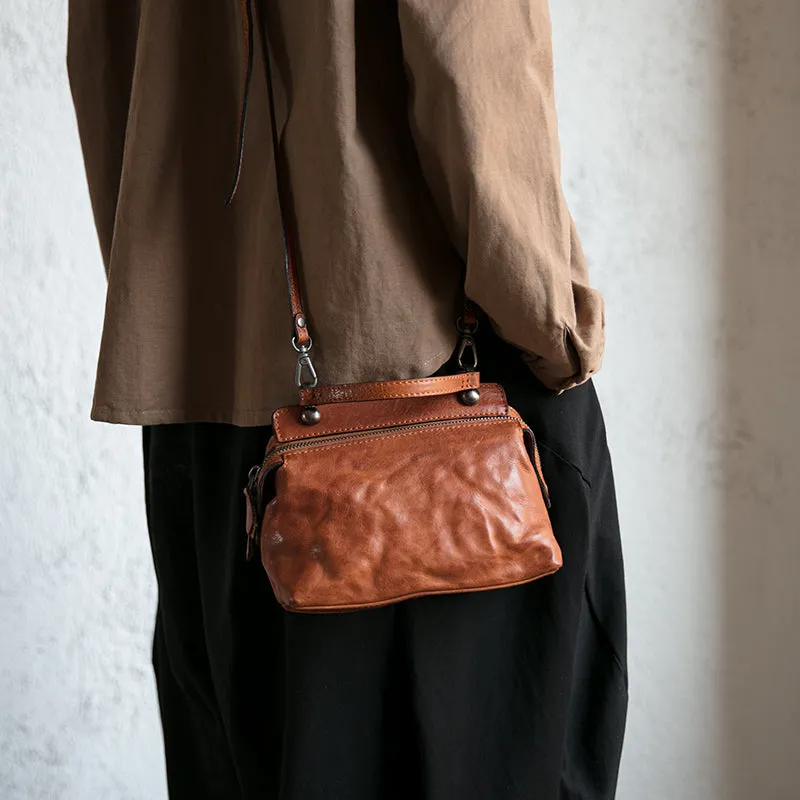 Women's Designer Tan Leather Crossbody Handbags Side Bag Purses for Womens