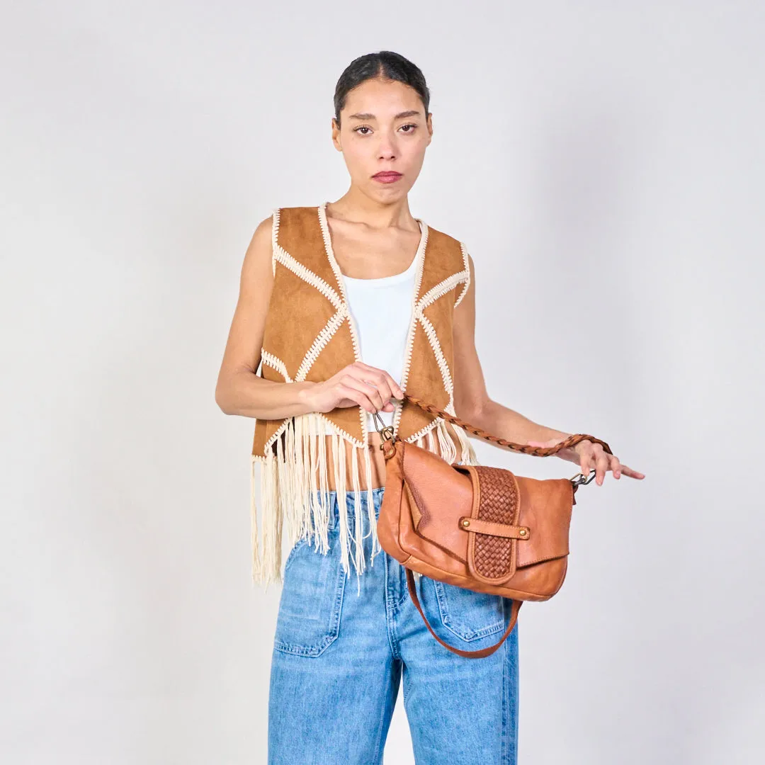 Woven accent flap crossbody bags wholesale