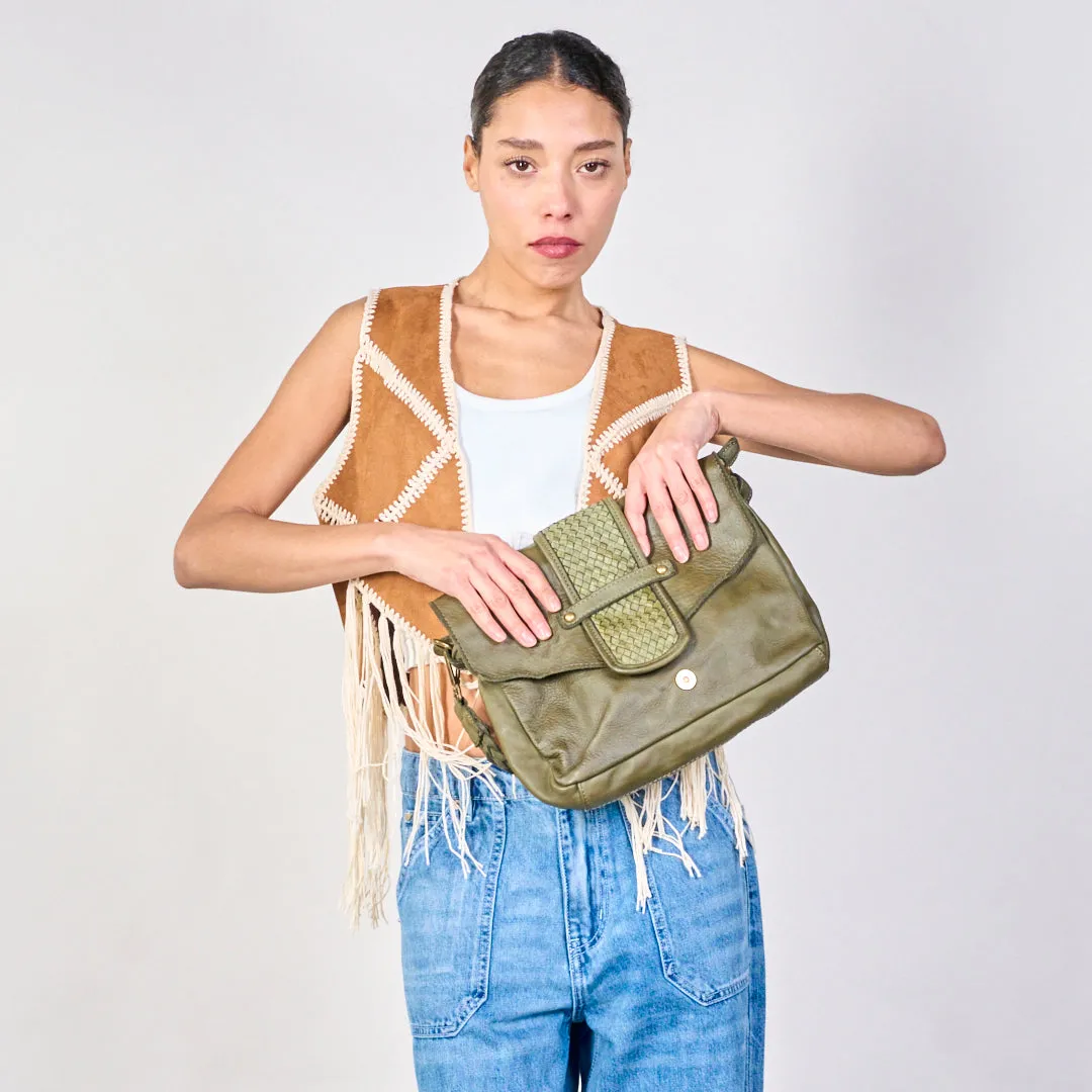 Woven accent flap crossbody bags wholesale