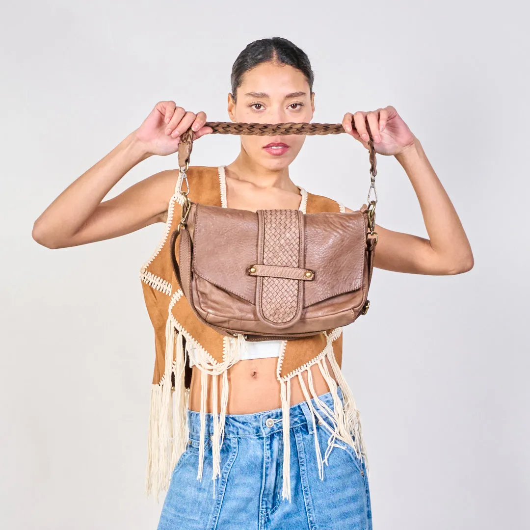 Woven accent flap crossbody bags wholesale