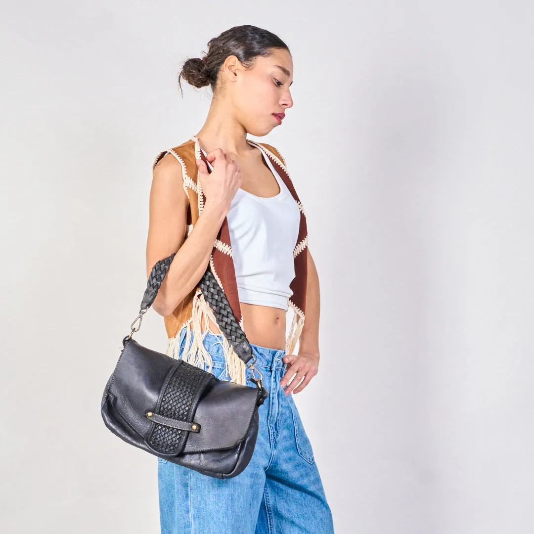 Woven accent flap crossbody bags wholesale